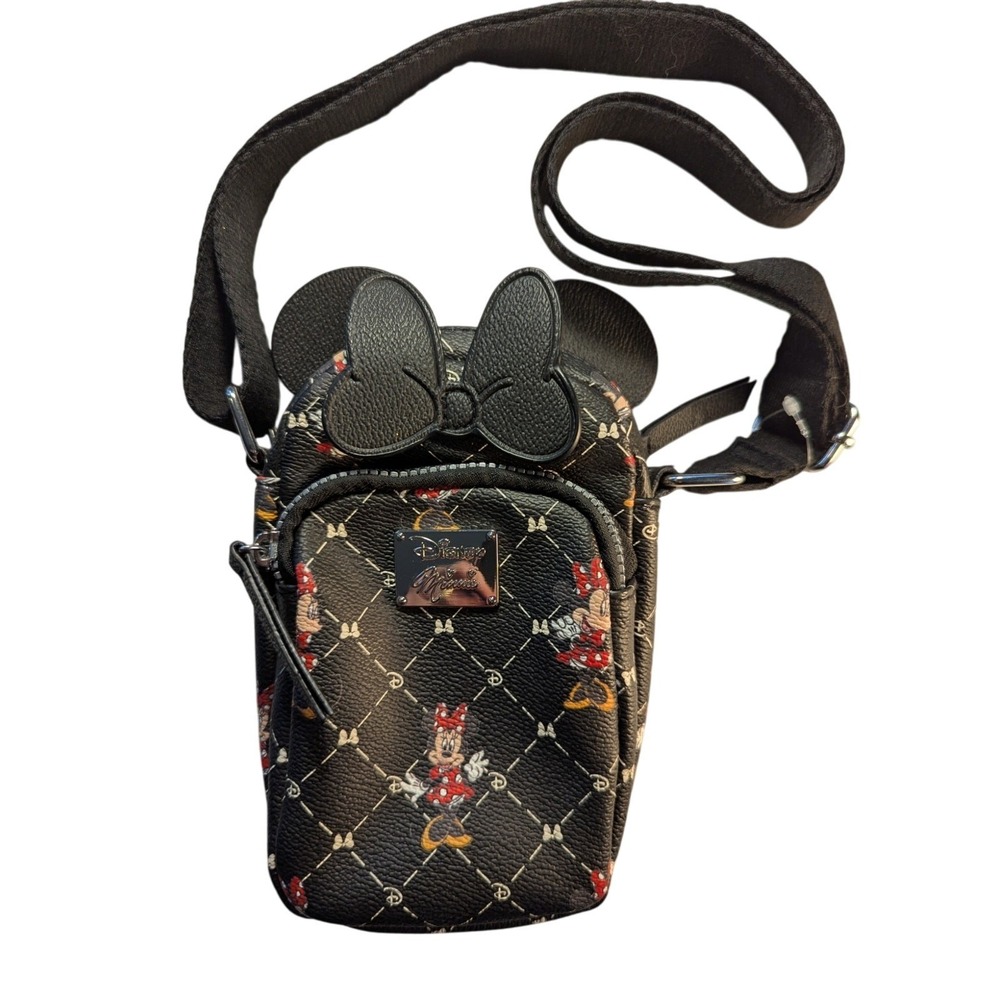 Disney Minnie Mouse Crossbody Bag Black Bow Purse Novelty Shoulder Bag